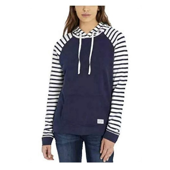 Orvis Tops - Orvis Navy Stripe Raglan Sleeve Hooded Pullover Cozy Hoodie Size Large